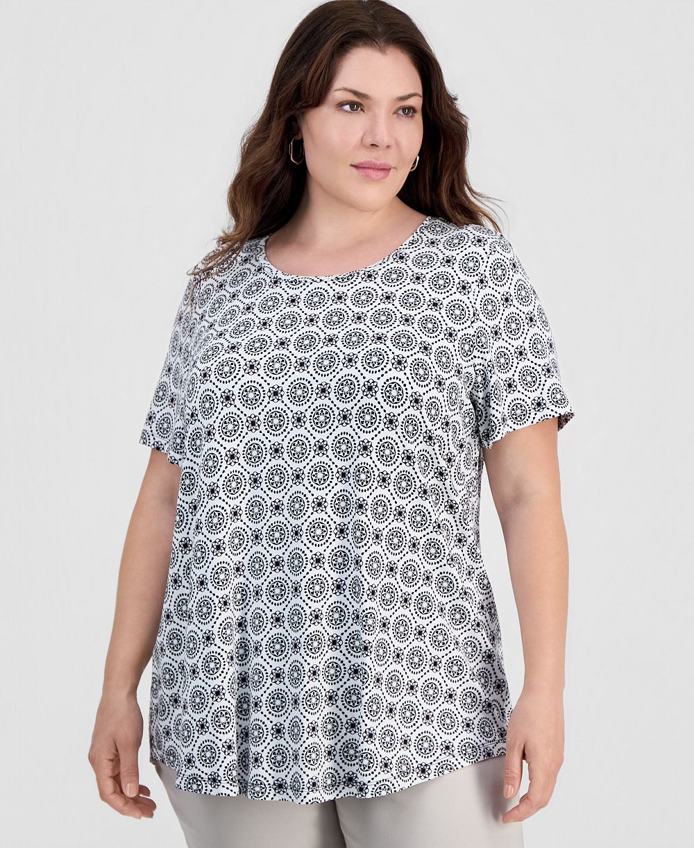 Женский топ JM Collection Plus Printed Scoop-Neck Short Sleeve