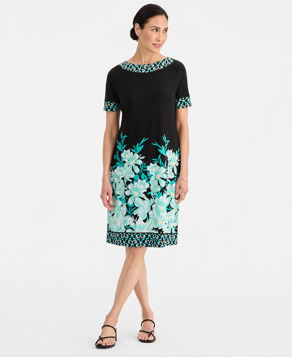 Женское трикотажное платье JM Collection Printed Border Embellished Boat-Neck