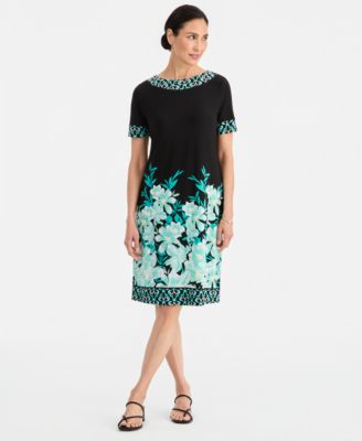 Женское трикотажное платье JM Collection Printed Border Embellished Boat-Neck