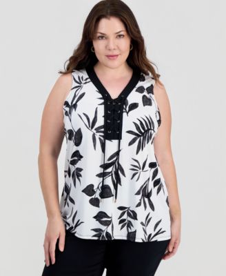 JM Collection Plus Printed Lace-Up Sleeveless Top, Macy's Exclusive