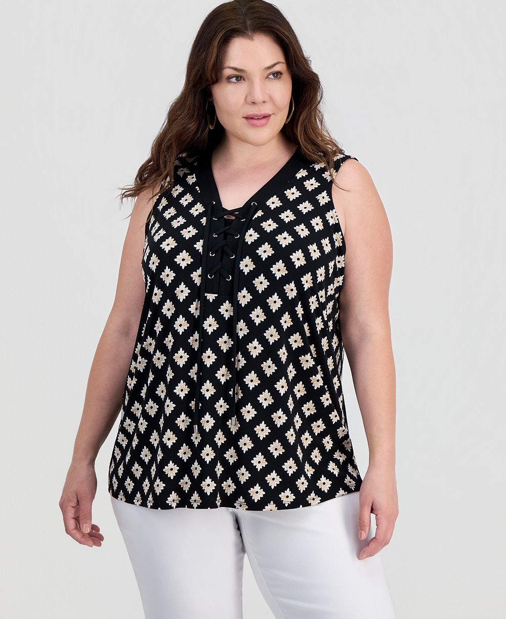 Женский топ JM Collection Plus Printed Lace-Up Sleeveless