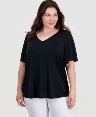 JM Collection Топ Plus Size с V-образным вырезом и расклешенными рукавами