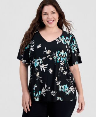 JM Collection топ женский Plus Size Tossed Floral V-Neck
