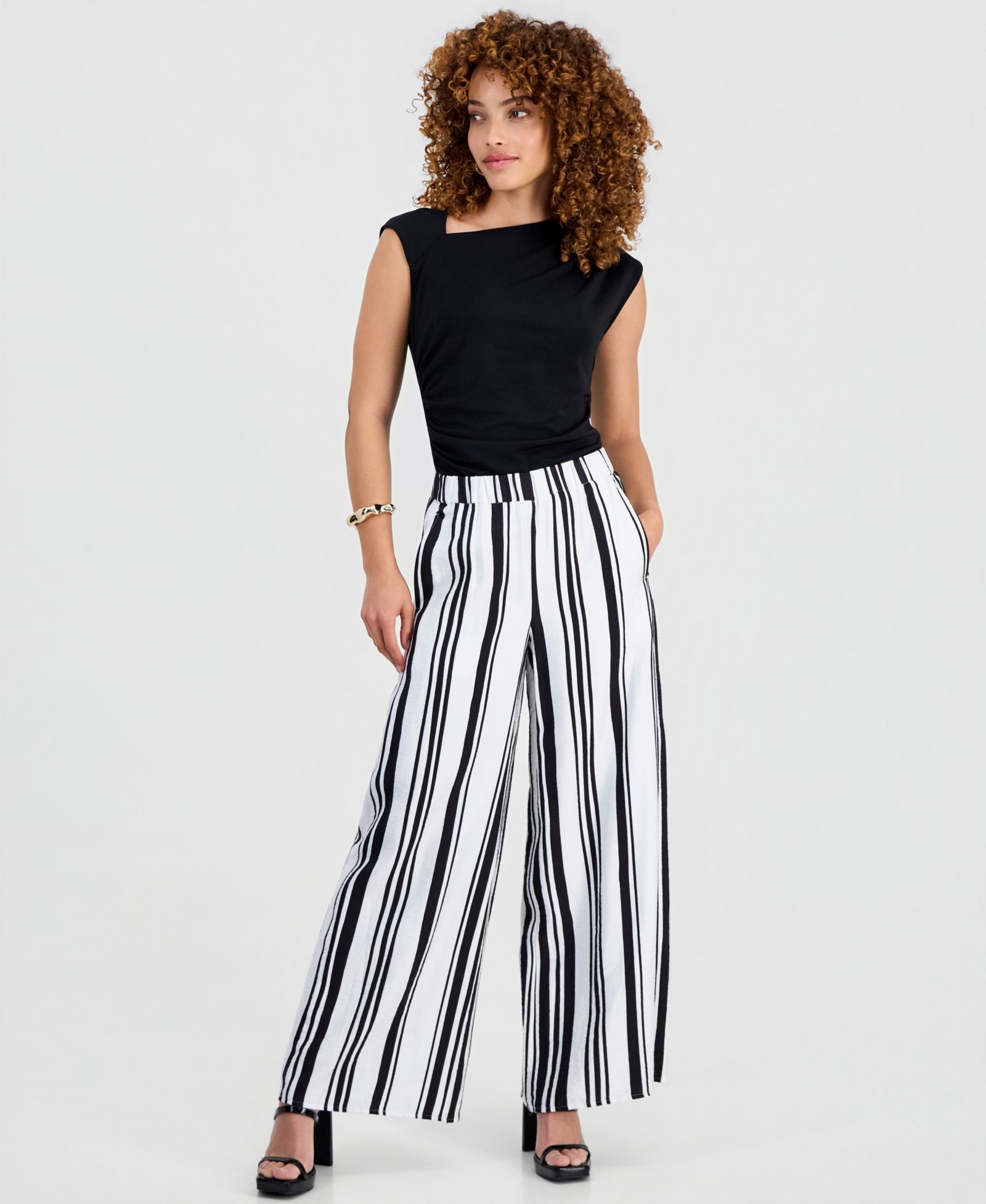 Брюки I.N.C. International Concepts Petite Stripe High-Rise Wide-Leg