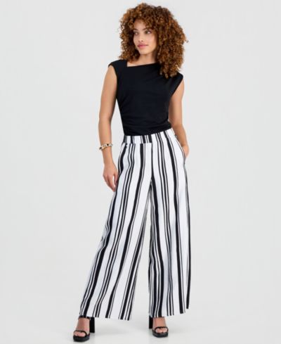 Брюки I.N.C. International Concepts Petite Stripe High-Rise Wide-Leg
