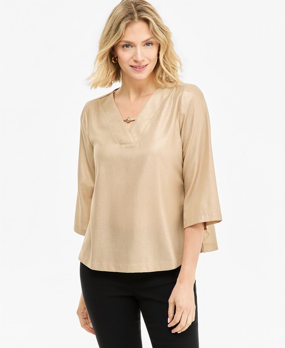 Женский топ JM Collection Flutter-Sleeve Metallic-Threaded