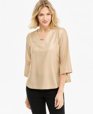 Женский топ JM Collection Flutter-Sleeve Metallic-Threaded