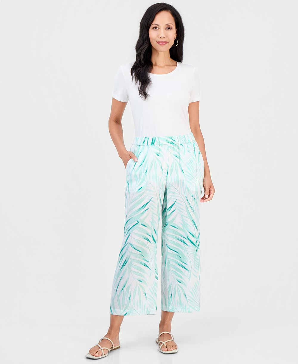 JM Collection Women's Trop Wide Leg Capri Tropical Print, 25" Inseam, Macy's Exclusive