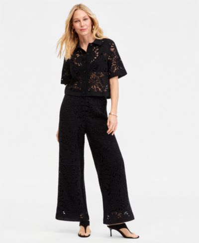I.N.C. International Concepts Women's Cotton Crochet Wide-Leg Pants, Macy's Exclusive