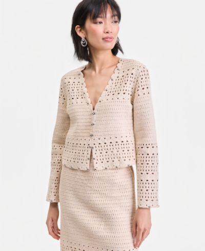 I.N.C. International Concepts Women's Studded Cotton Crochet Cardigan, Macy's Exclusive