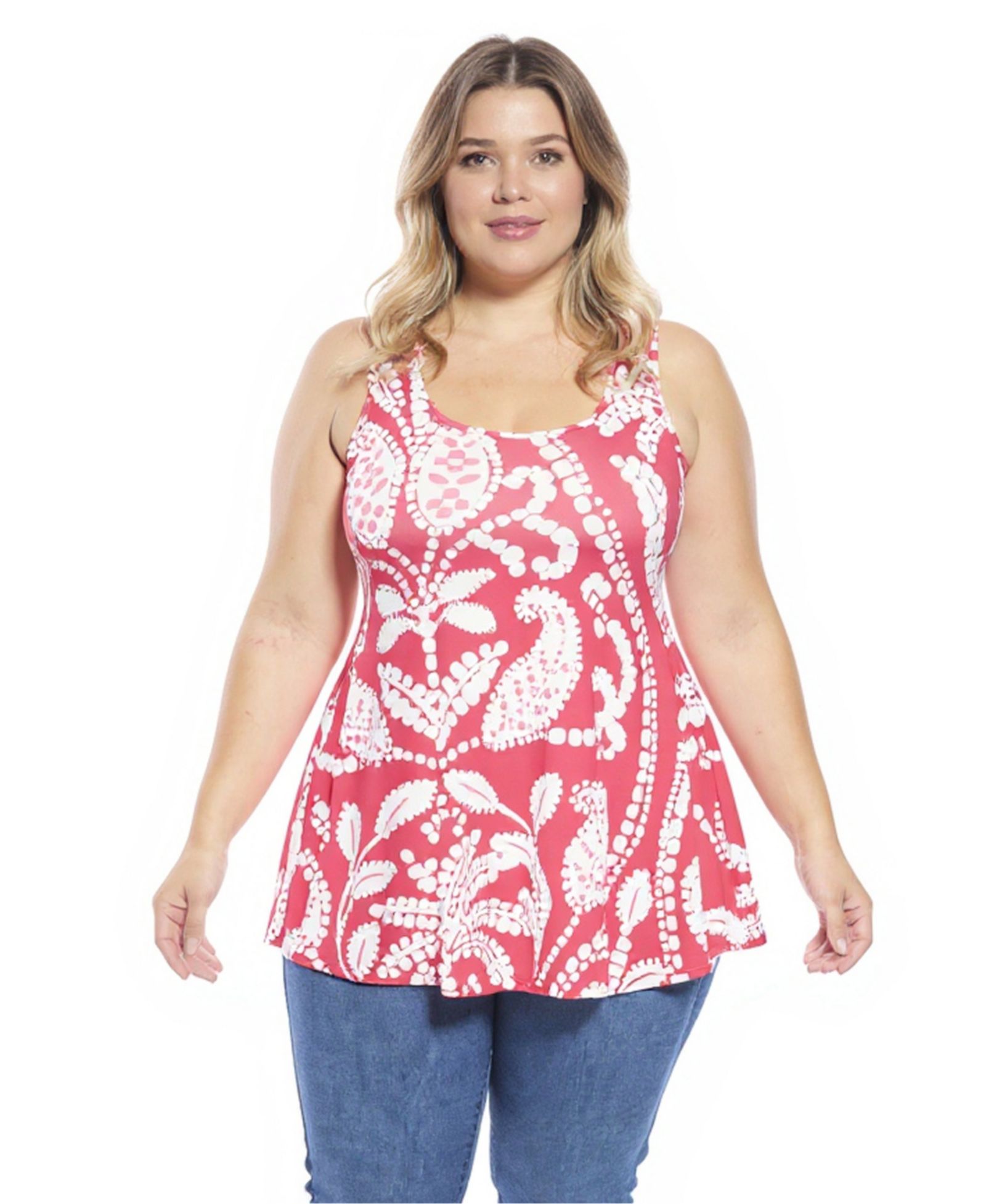 24seven Comfort Apparel Plus Size майка-туника с узором Paisley и круглым вырезом