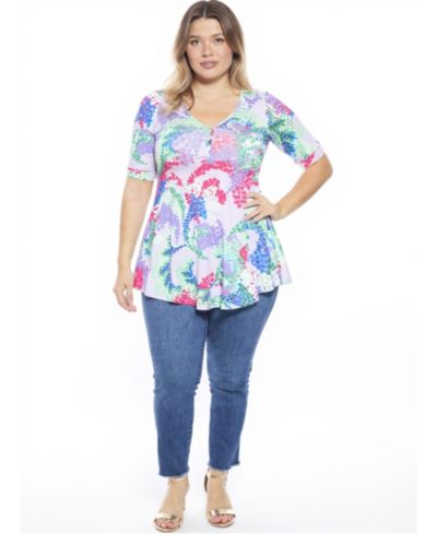 24seven Comfort Apparel туника Plus Size Abstract V-Neck с длинным рукавом Henley