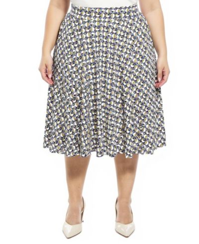 24seven Comfort Apparel Plus Size Geometric Elastic Waistband Pocket Skirt