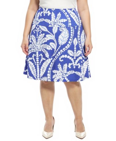 24seven Comfort Apparel Plus Size Paisley Elastic Waistband A-Line Skirt