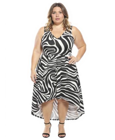 24seven Comfort Apparel Plus Size Zebra High-Low Pocket Midi Dress