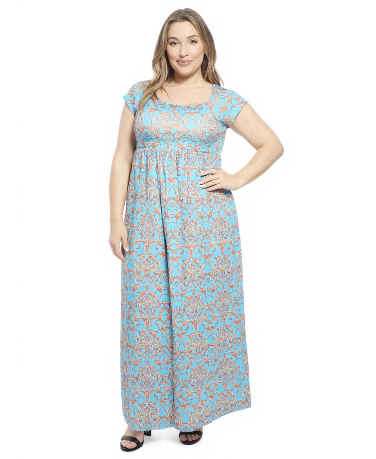 Женское платье макси 24seven Comfort Apparel Plus Size Abstract Cap-Sleeve Pleated