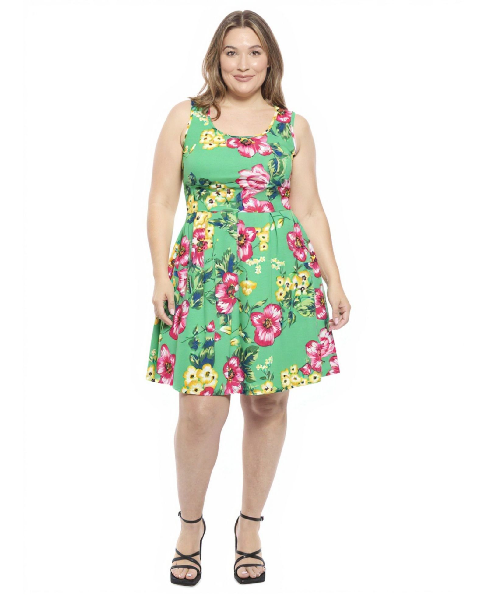 Платье-трапеция 24seven Comfort Apparel Plus Size Floral Pleated Pocket Skater