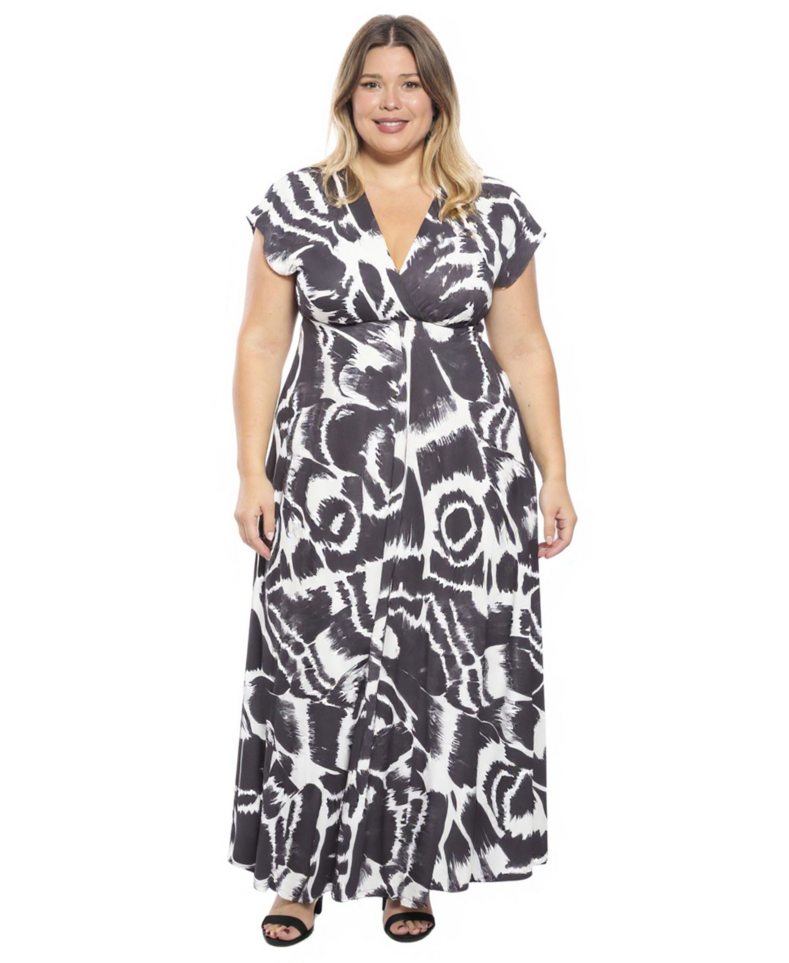 24seven Comfort Apparel Платье Plus Size Abstract Empire Waist Cap-Sleeve
