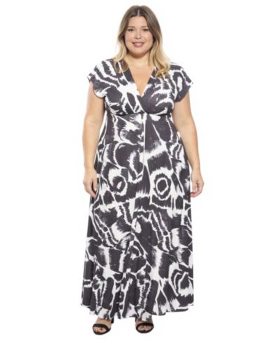 24seven Comfort Apparel Платье Plus Size Abstract Empire Waist Cap-Sleeve