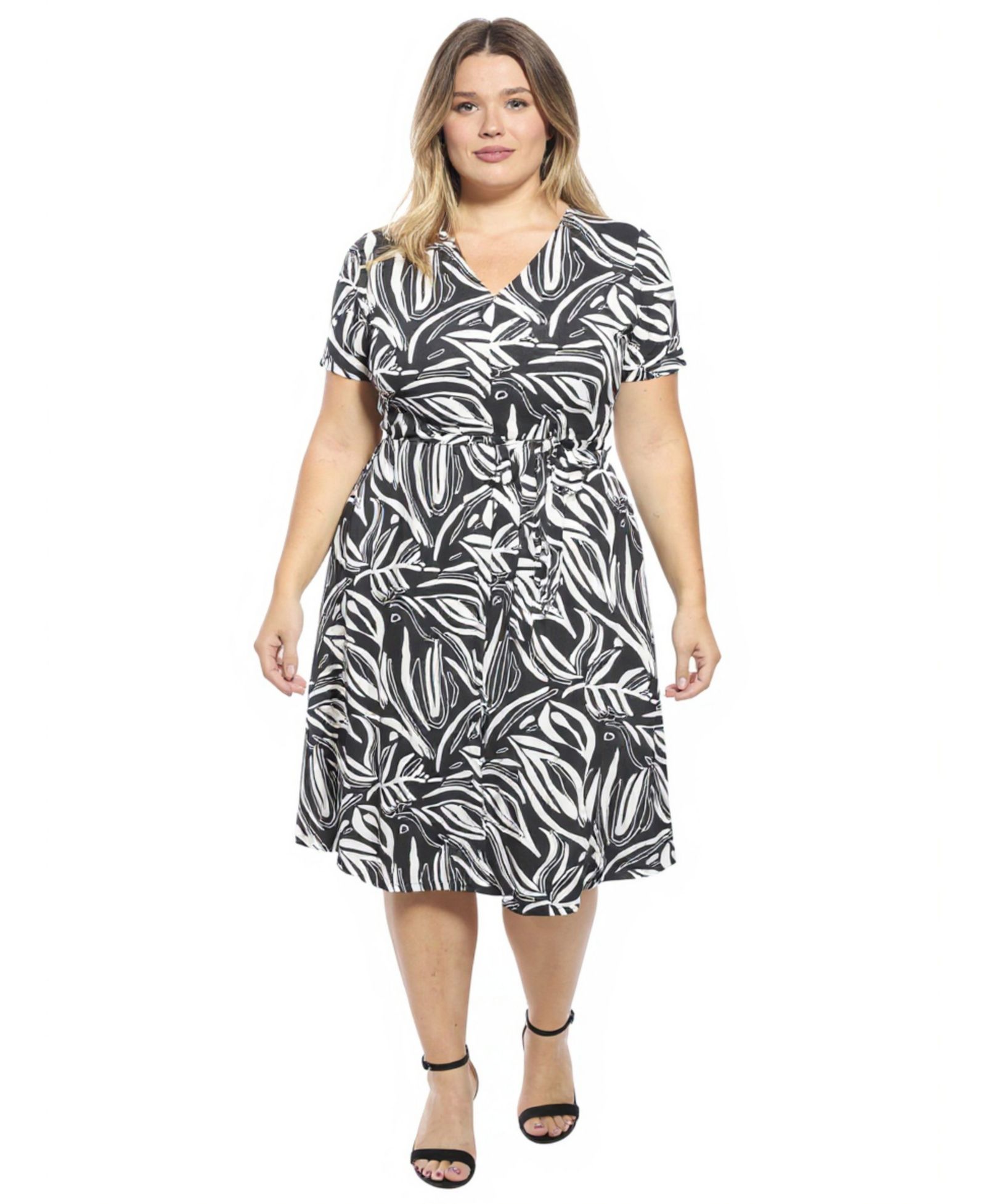 24seven Comfort Apparel Plus Size абстрактный миди-платье с V-образным вырезом