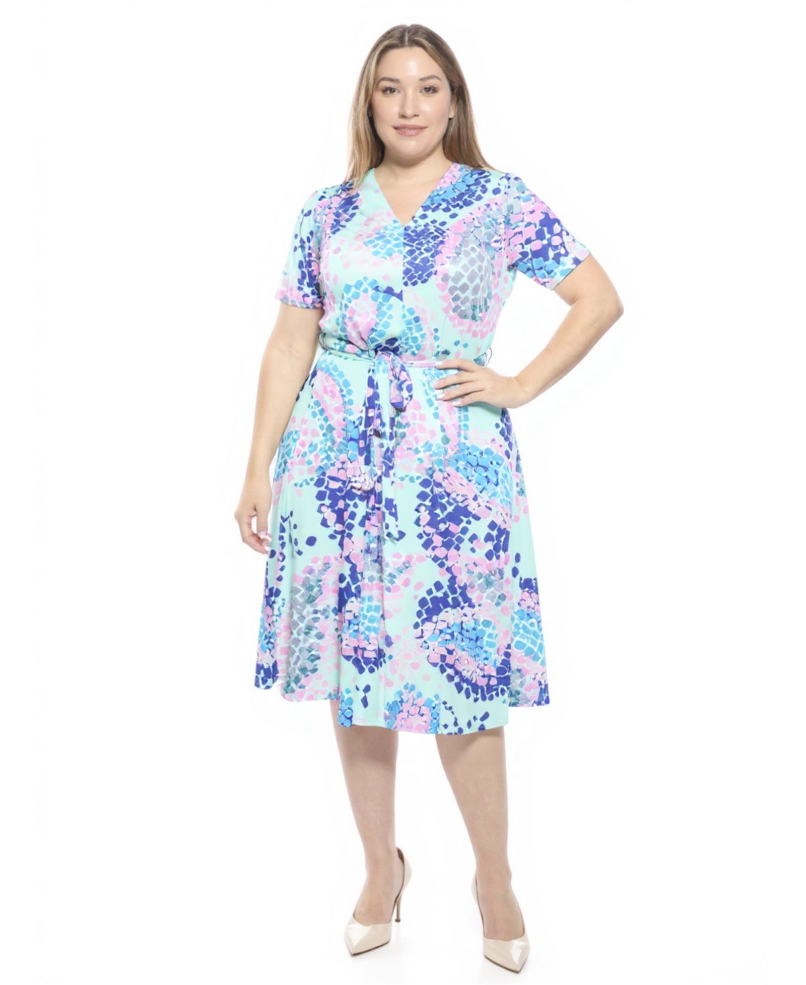 24seven Comfort Apparel платье миди А-силуэта с V-образным вырезом, Plus Size