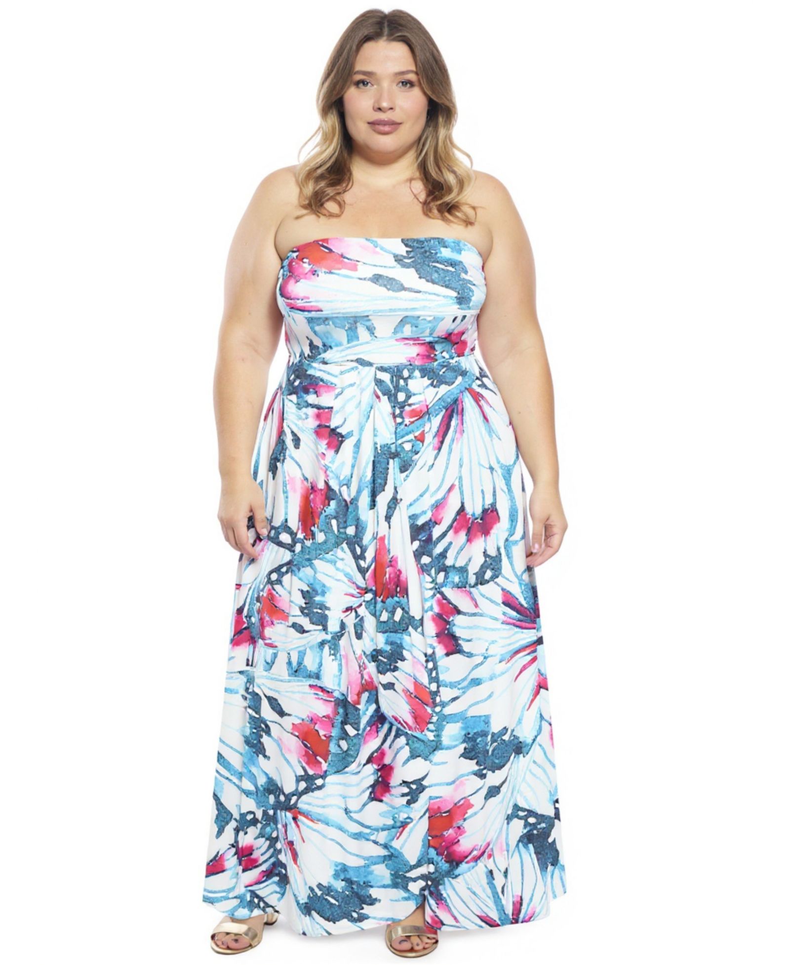 Женское платье 24seven Comfort Apparel Plus Size Butterfly Strapless Pocket Maxi