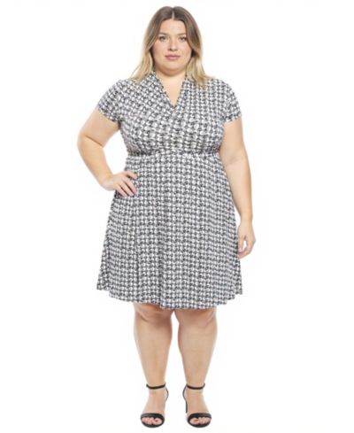 24seven Comfort Apparel Plus Size Geometric Faux Wrap A-Line Dress