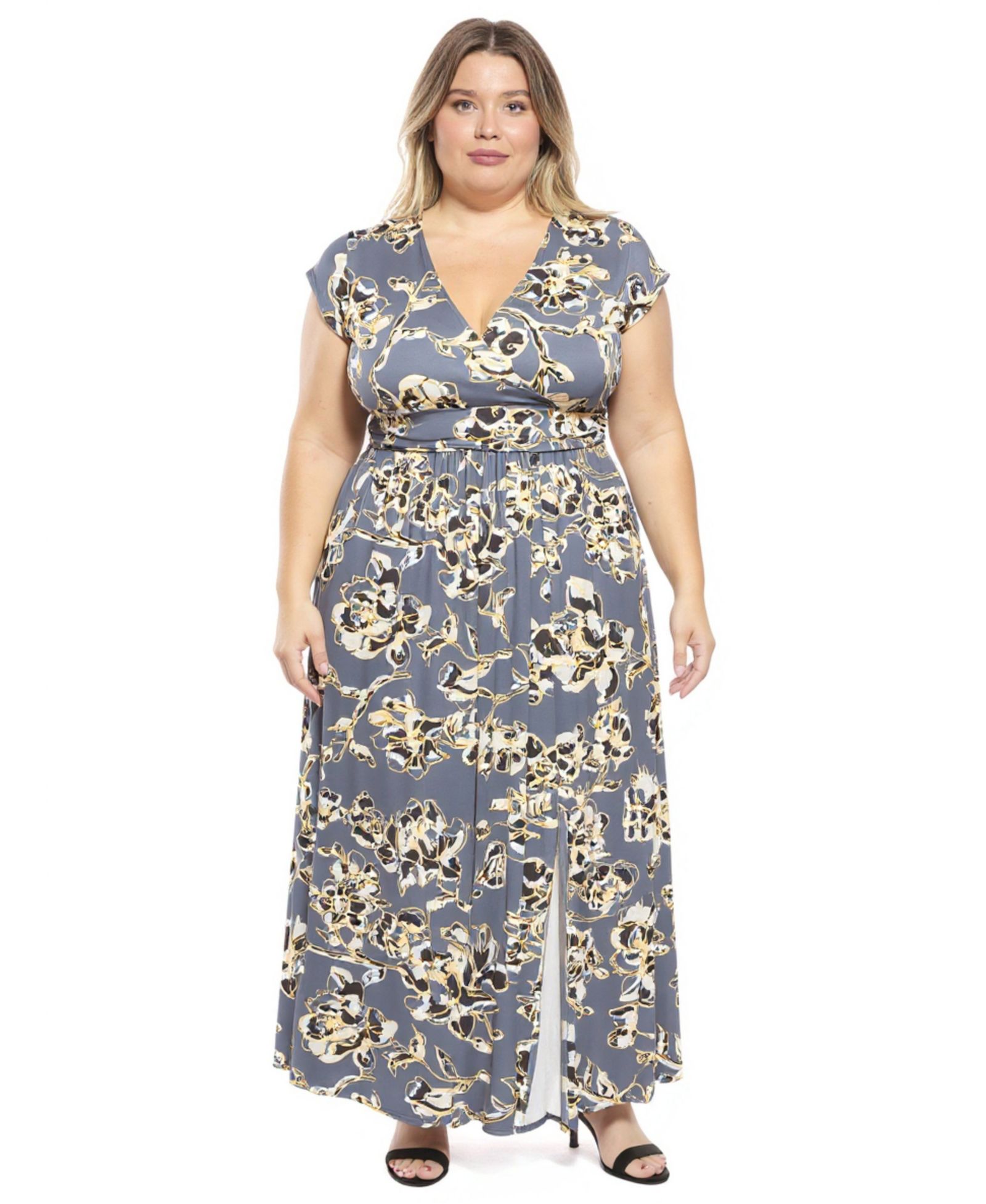 Женское платье Plus Size 24seven Comfort Apparel с рукавом капи и разрезом по бокам