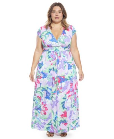 24seven Comfort Apparel Plus Size Cap-Sleeve Side Slit Pocket Maxi Dress