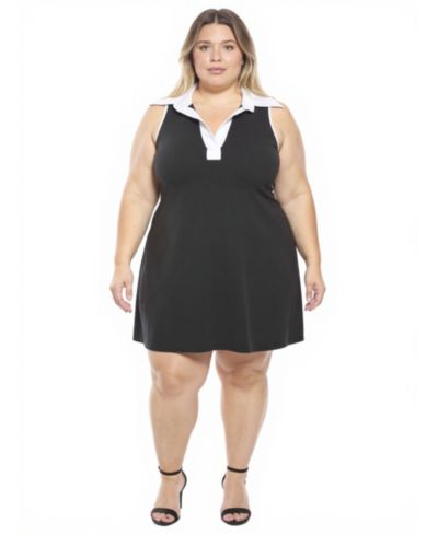 24seven Comfort Apparel Plus Size Sleeveless Collared A-Line Dress