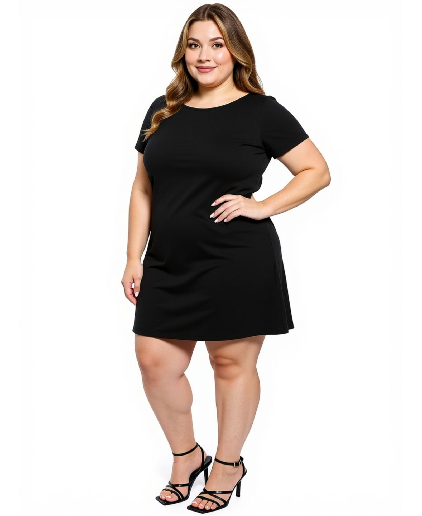 Платье 24seven Comfort Apparel Plus Size Solid Round Neck Shift