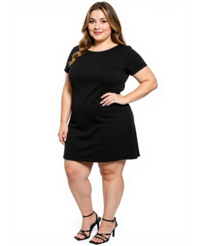 24seven Comfort Apparel Plus Size Solid Round Neck Shift Dress
