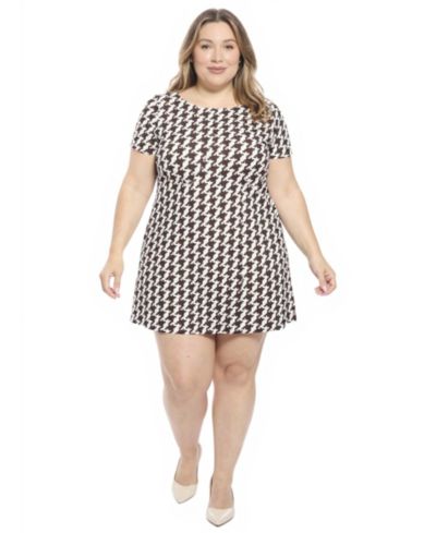 24seven Comfort Apparel Plus Size Geometric Round Neck Shift Dress