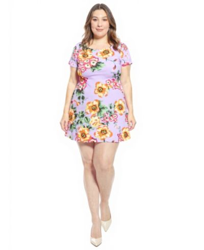 24seven Comfort Apparel Plus Size Floral Round Neck Shift Dress