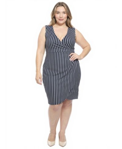 Платье 24seven Comfort Apparel Plus Size Striped V-Neck Faux Wrap
