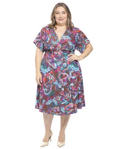 24seven Comfort Apparel Платье Plus Size с рукавами до локтя и перекрученным передом, цвет Abstract