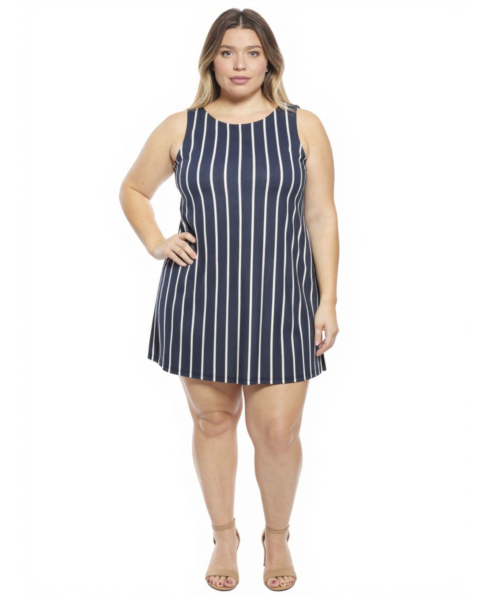 24seven Comfort Apparel Plus Size Striped Round Neck Shift Dress