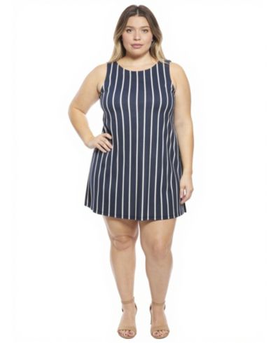 24seven Comfort Apparel Plus Size Striped Round Neck Shift Dress