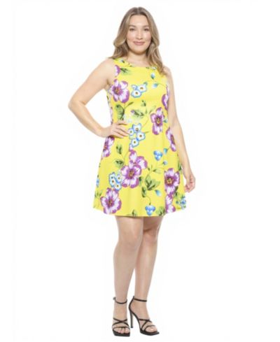 24seven Comfort Apparel Plus Size Floral Round Neck Shift Dress