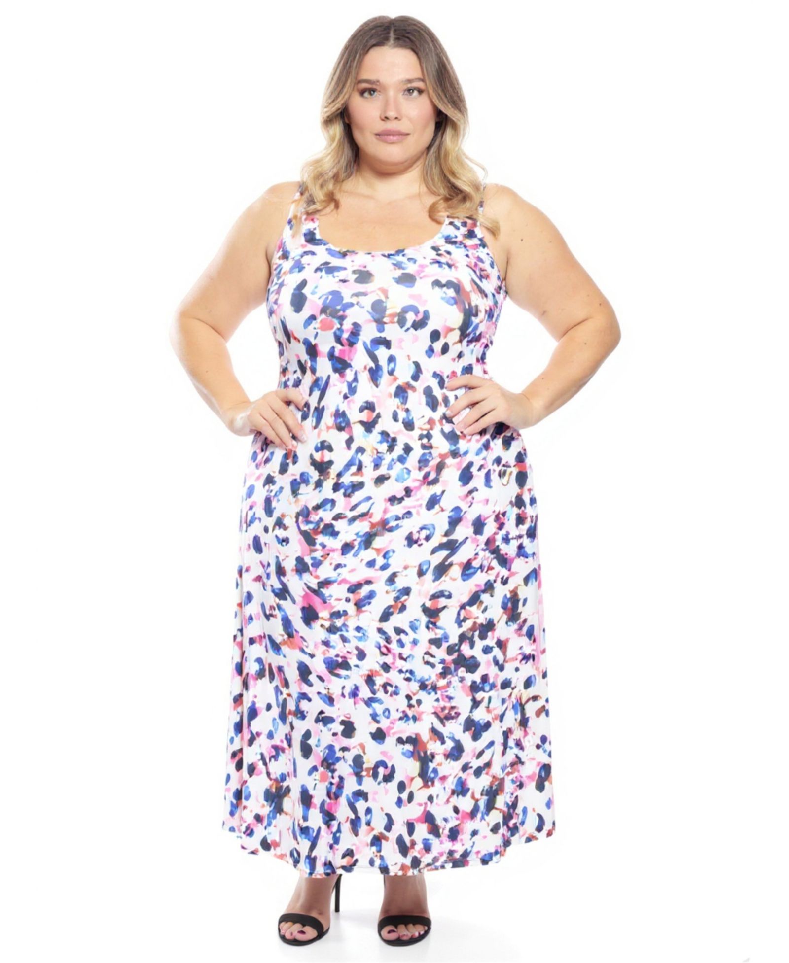 24seven Comfort Apparel Plus Size Abstract Tank Racerback Maxi Dress