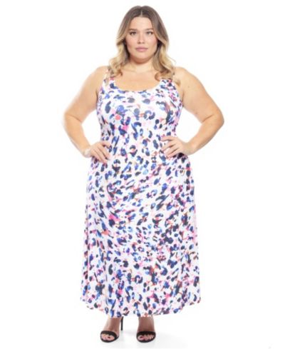 24seven Comfort Apparel Plus Size Abstract Tank Racerback Maxi Dress