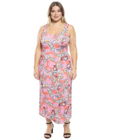 24seven Comfort Apparel Plus Size Paisley Racerback Tank Maxi Dress