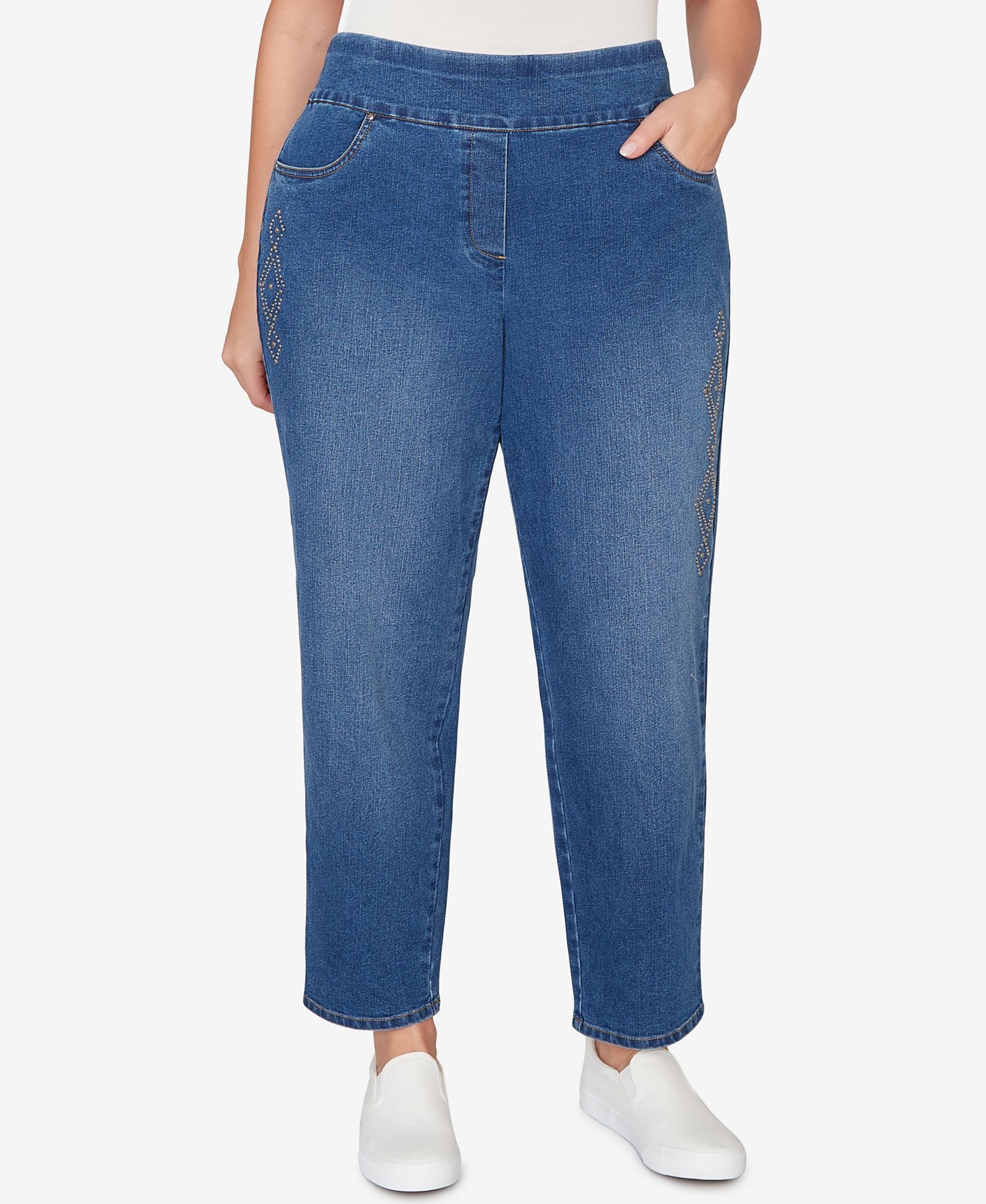 Alfred Dunner Plus Size Austin Geometric Heat Set Super Stretch Denim Jeans