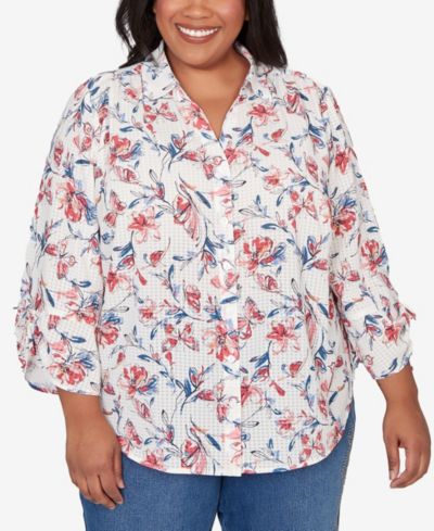 Alfred Dunner Женская блузка Austin Etched Floral Butterfly Plus Size