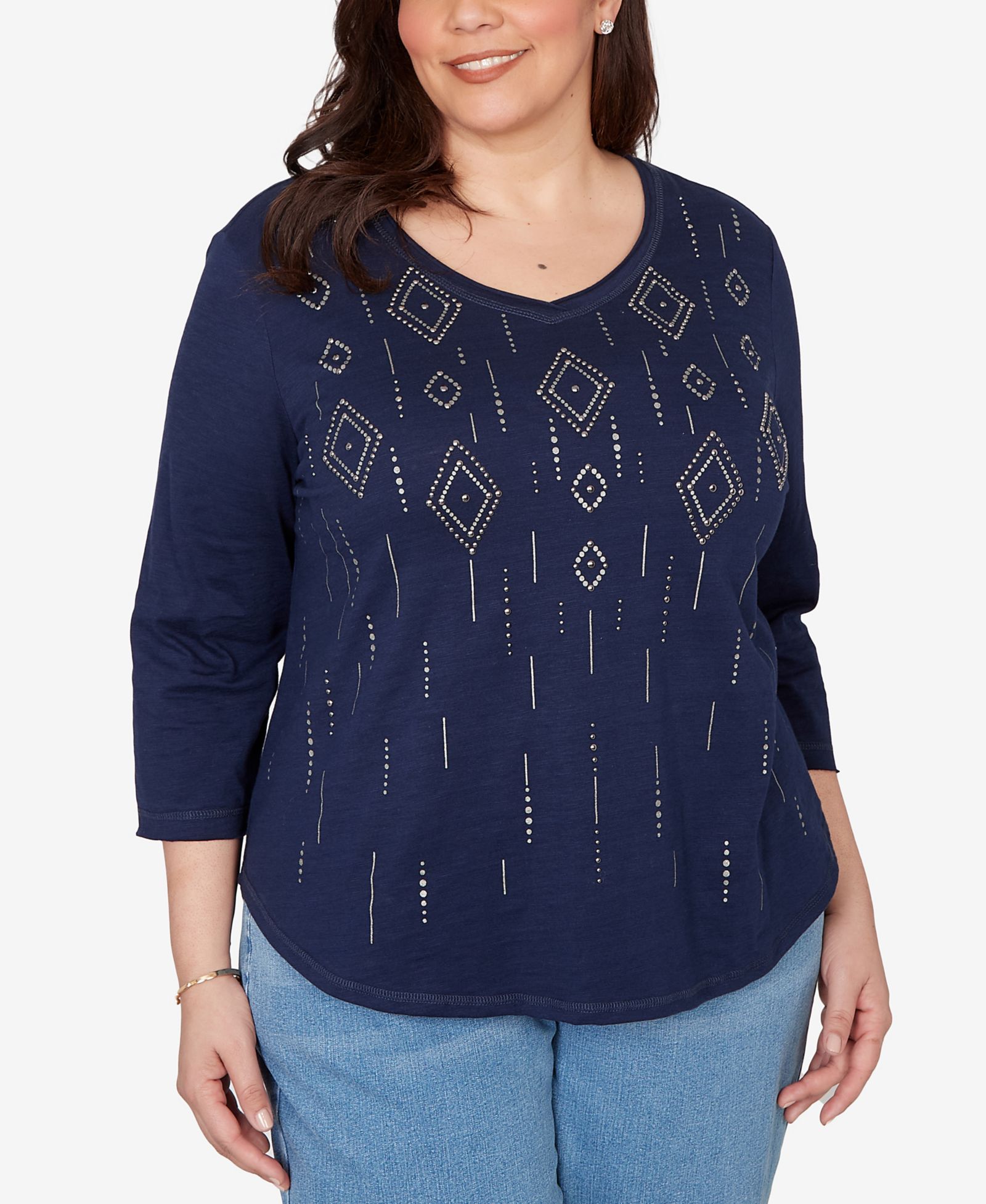 Женский топ Alfred Dunner Plus Size Austin Diamond Geometric Heat Set Knit