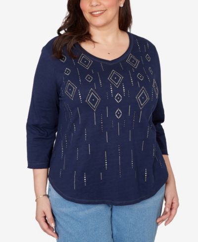 Женский топ Alfred Dunner Plus Size Austin Diamond Geometric Heat Set Knit