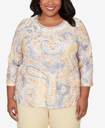 Женский трикотажный топ Alfred Dunner Plus Size Al Fresco Paisley Printed Patch Knit