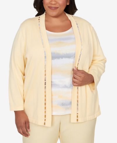 Alfred Dunner Plus Size Al Fresco Mother of Pearl Stripe Two In One Sweater