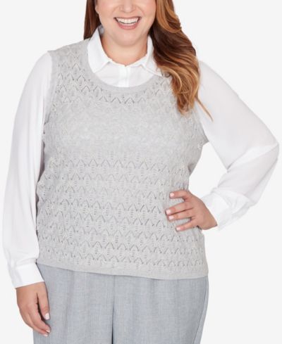 Двойной свитер Alfred Dunner Plus Size Al Fresco Pointelle Mother of Pearl Lace