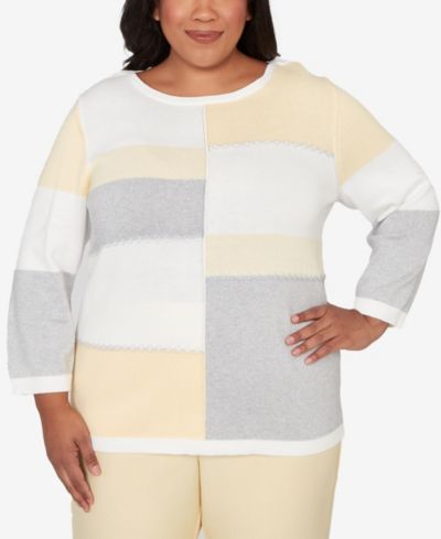 Alfred Dunner Plus Size Al Fresco Ribbed Colorblock Jewel Neck Sweater